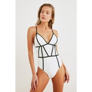 Trendyol White Piping Swimsuit