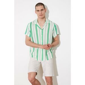 Trendyol Mint Men's Regular Fit Flannel Collar Short Sleeve Vertical Striped Shirt