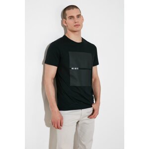 Trendyol Black Men's Slim Fit Short Sleeve Slogan Printed T-Shirt