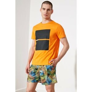Trendyol Orange Men's Slim Fit Short Sleeve Slogan Printed T-Shirt