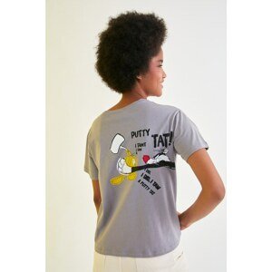 Trendyol Gray Tweety Licensed Printed Semifitted Knitted T-Shirt