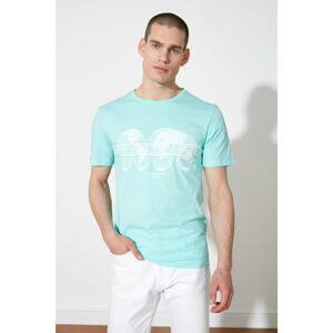 Trendyol Mint Men's Slim Fit Crew Neck Short Sleeve Printed T-Shirt