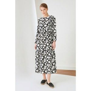 Trendyol Black Crew Neck Patterned Viscose Dress