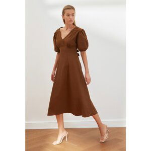 Trendyol Brown Back Detailed V Neck Dress