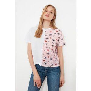 Trendyol White Printed Blocky Semifitted Knitted T-Shirt