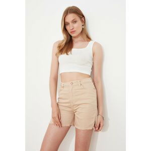 Trendyol Beige Tassel Detailed Slit Denim Shorts