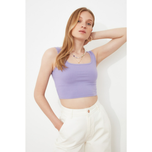 Trendyol Lilac Corduroy Crop Knitted Blouse