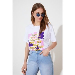 Trendyol White Printed Boyfriend Knitted T-Shirt