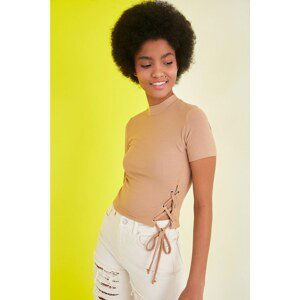 Trendyol Camel Cut Out Detailed Ribbed Knit Blouse