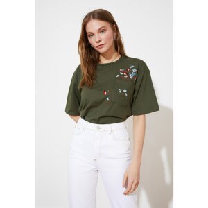 Trendyol Khaki Pocket Embroidered Basic Knitted T-Shirt