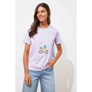 Trendyol Lila Basic Printed Knitted T-Shirt