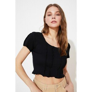 Trendyol Black Overhead Stitched Ribbed Crop Blouse