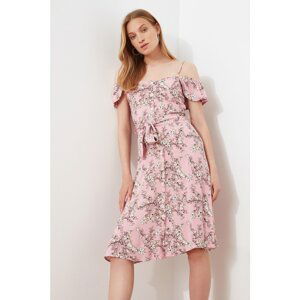 Trendyol Pink Belted Buttoned Dress