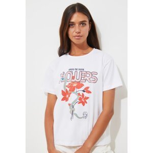 Trendyol White Printed Semi-fitted Crew Neck Knitted T-Shirt