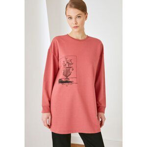 Trendyol Dried Rose Printed Knitted Sweatshirt