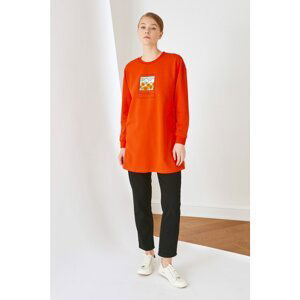 Trendyol Orange Printed Knitted Sweatshirt