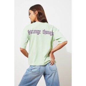 Trendyol Mint Front and Back Printed Loose Knitted T-Shirt
