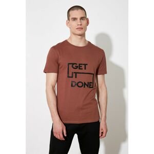 Trendyol Brown Men's Slim Fit Printed Short Sleeve T-Shirt