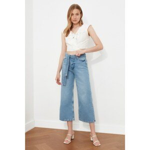 Trendyol Blue Lacing Detail High Waist Culotte Jeans