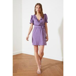 Trendyol Lilac Belted Double Breasted Collar Dress