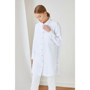 Trendyol White Shirt Collar Button Detailed Tunic