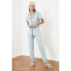 Trendyol Blue Printed Knitted Pajamas Set