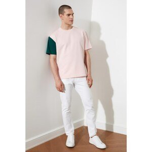 Trendyol Pink Men's Oversized Short Sleeve Contrast Sleeve Detailed Sweatshirt