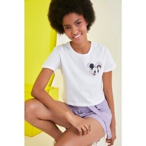 Trendyol White Mickey Mouse Licensed Printed Crop Knit T-Shirt