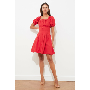 Trendyol Red Buttoned Square Neck Dress