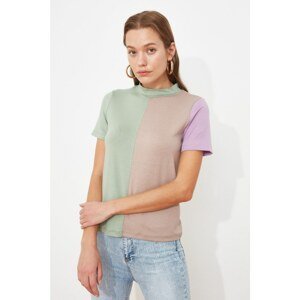 Trendyol Multi Color Block Turtleneck Basic Knitted T-Shirt