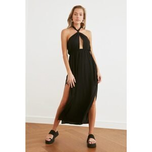 Trendyol Black Tie Detailed Deep Slit Beach Dress