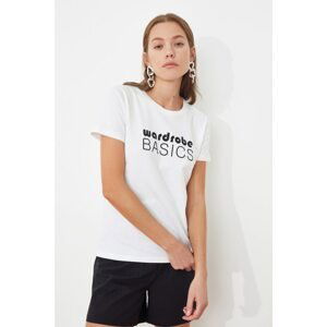 Trendyol White Printed Basic Knitted T-Shirt