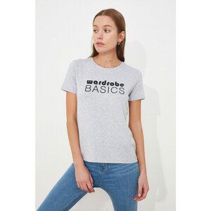 Trendyol Gray Printed Basic Knitted T-Shirt