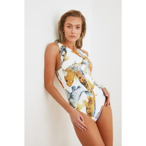 Trendyol White Fish Patterned Swimsuit