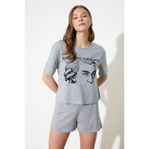 Trendyol Gray Mozart Printed Licensed Knitted Pajamas Set