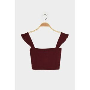 Trendyol Burgundy Ribbed Crop Knitted Blouse