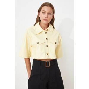 Trendyol Yellow Double Pocket Faux Leather Shirt