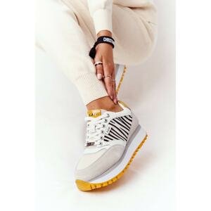 Leather Sport Shoes On A Platform GOE HH2N4001 White-Yellow