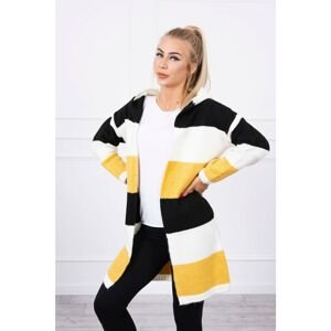 Three-color striped sweater black+ecru+mustard