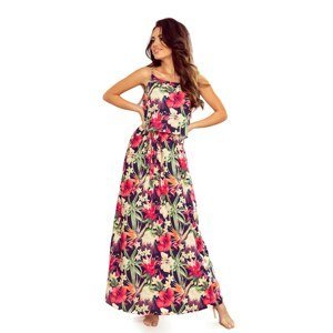 294-1 Long summer dress with straps - RED FLOWERS