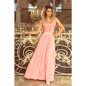 215-4 LEA long sleeveless dress with embroidered neckline - PASTEL PINK