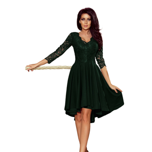 210-3 NICOLLE - dress with a longer back with a lace neckline - DARK GREEN