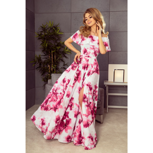 194-2 A long dress with a Spanish neckline - big pink flowers