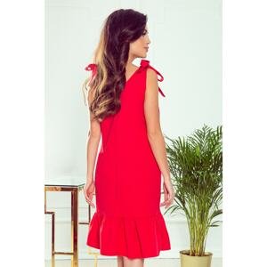 306-1 ROSITA Dress with bows on the shoulders and a frill - RED