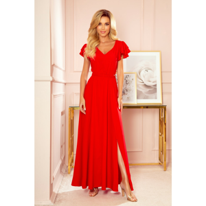 310-2 LIDIA long dress with a neckline and frills - RED