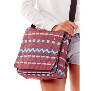 Shoulder bag in geometric gray and red patterns