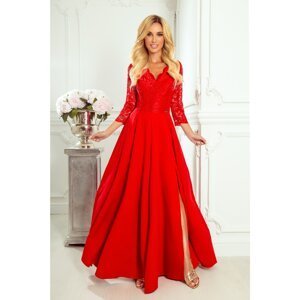 309-3 AMBER elegant lace long dress with neckline - RED