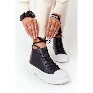 Women's Leather Sneakers On A Chunky Sole Black Trissy