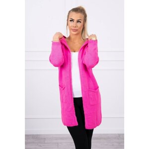 Plain sweater with a hood and pockets pink neon