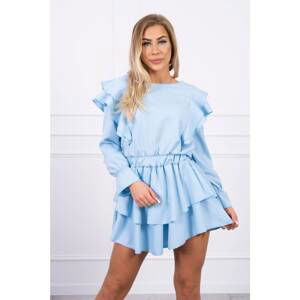 Cyan dress with vertical ruffles